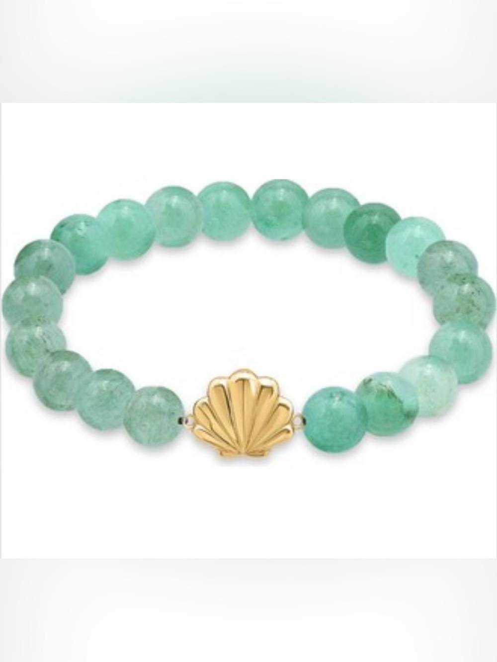 Clam Shell Charm Gemstone Beaded Stretch Bracelet with Gold Shell Accent